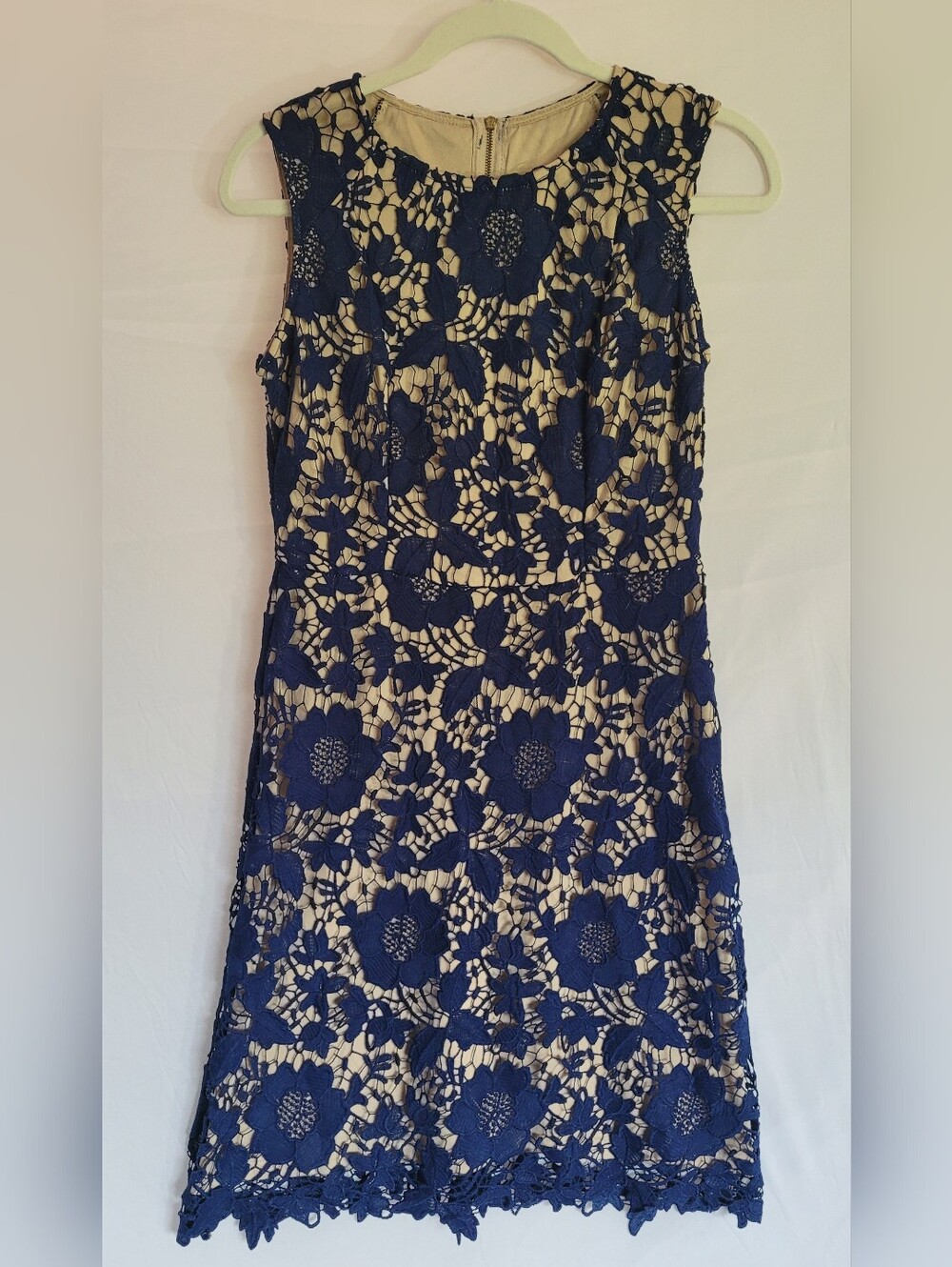 Simply Styled Navy Floral Lace Midi Dress with Cream Lining